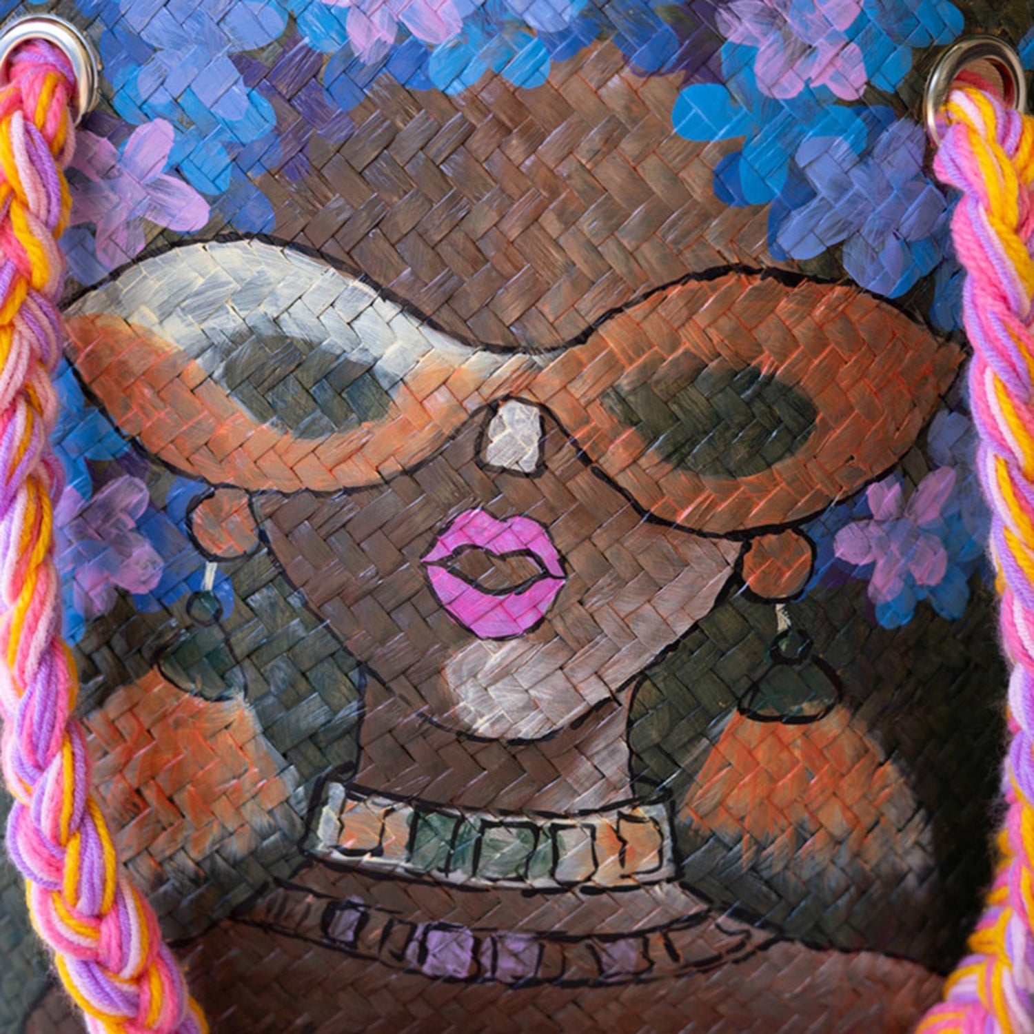 Girl with Sunglasses Hand-Painted Seagrass Bag