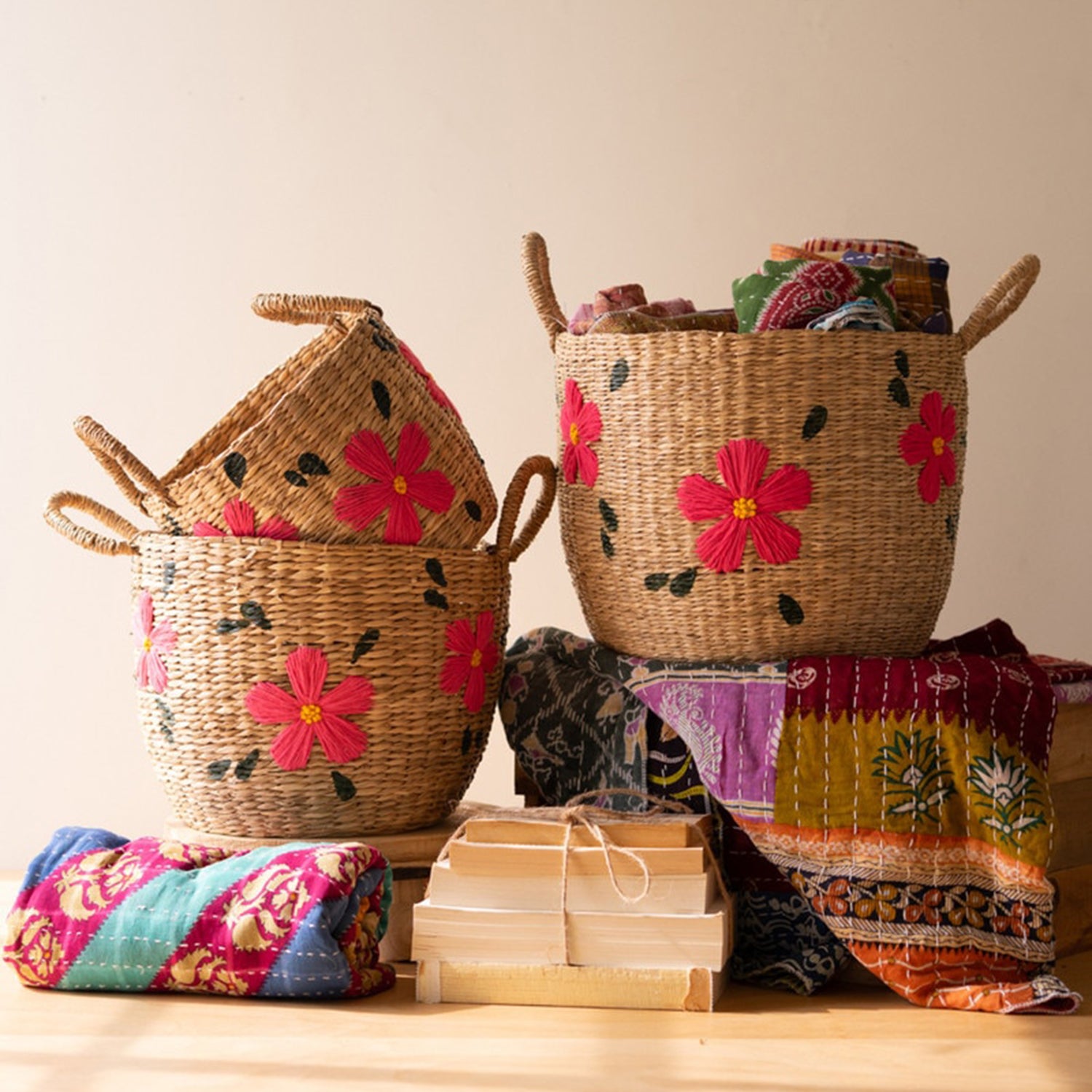 Flowers Seagrass Basket Set of 3