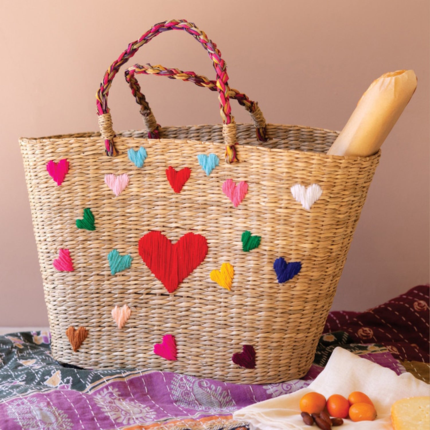 Seagrass Basket with Hearts