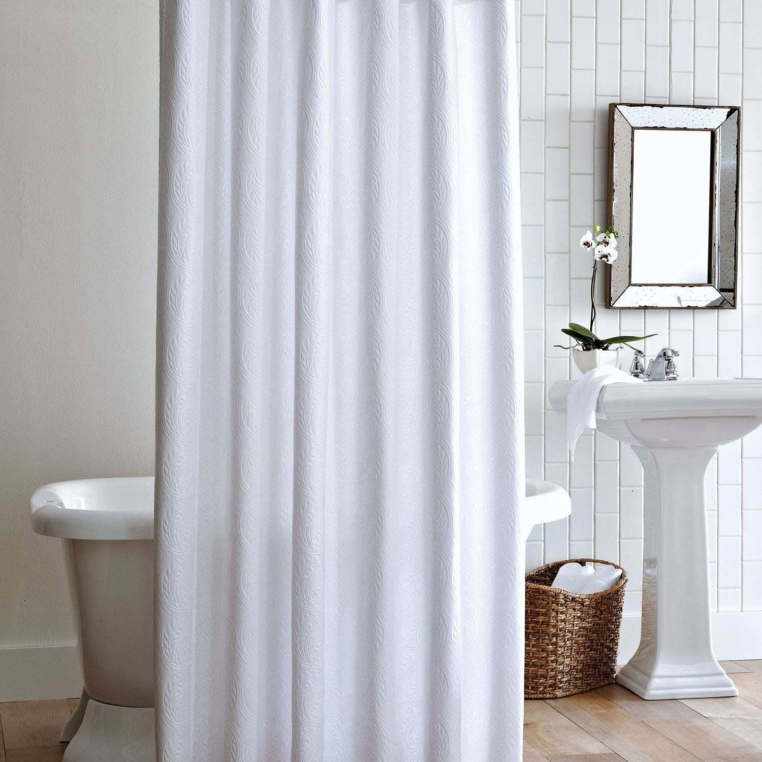 Peacock Alley Vienna Matelasse Shower Curtain cotton matelasse shower curtain, close-up of the matelasse weave