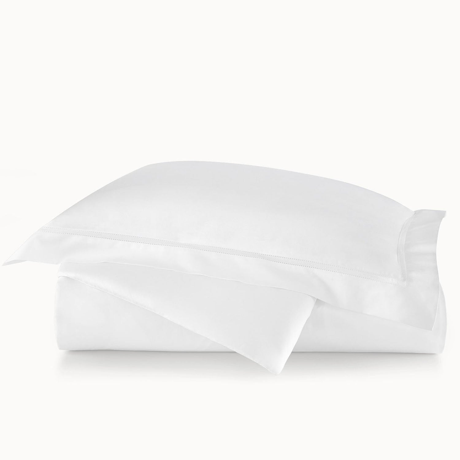 Peacock Alley Virtuoso Sateen Duvet Cover 600 thread count cotton sateen duvet cover, stack of neatly folded linens