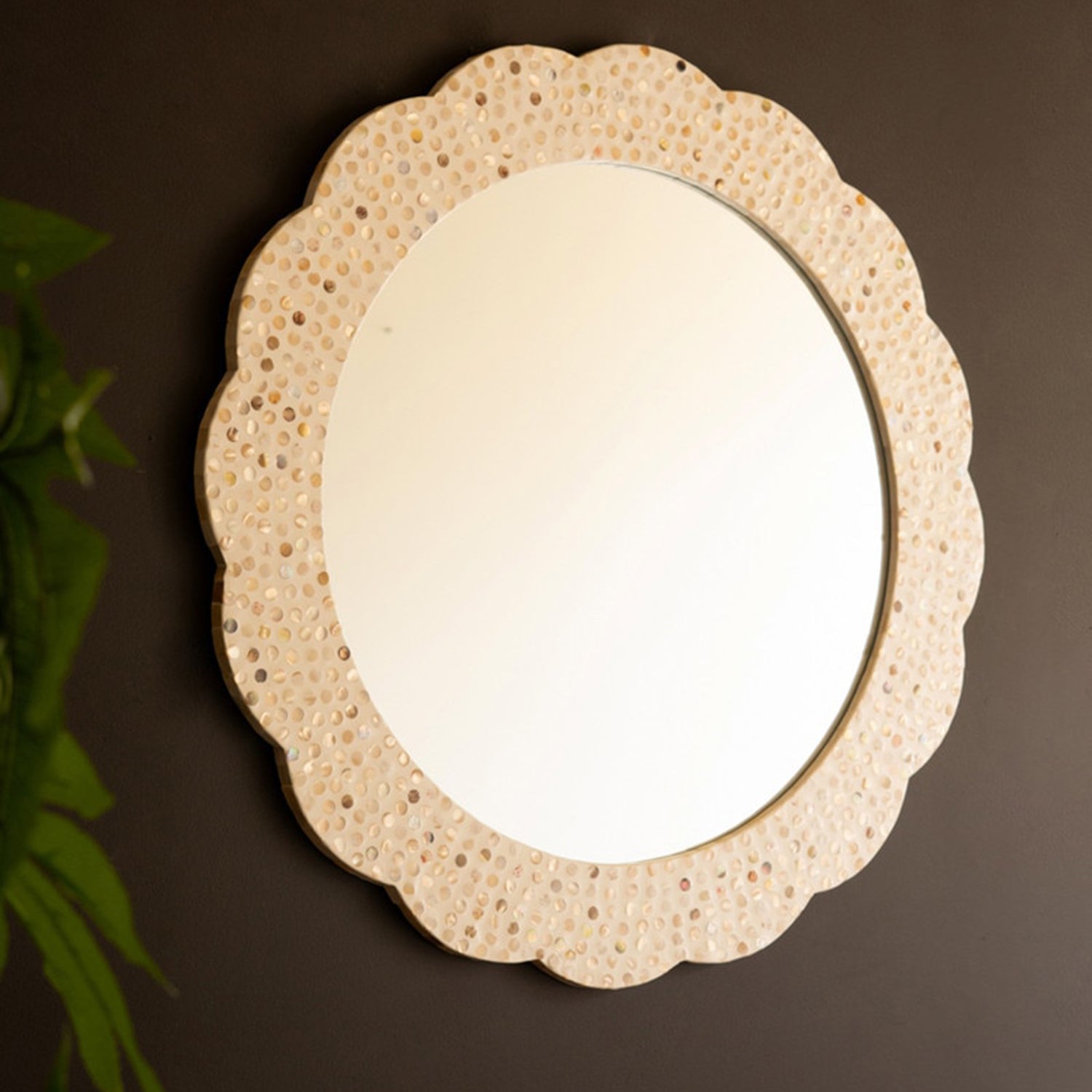 Round Framed Capiz Shell #2 Wall Mirror