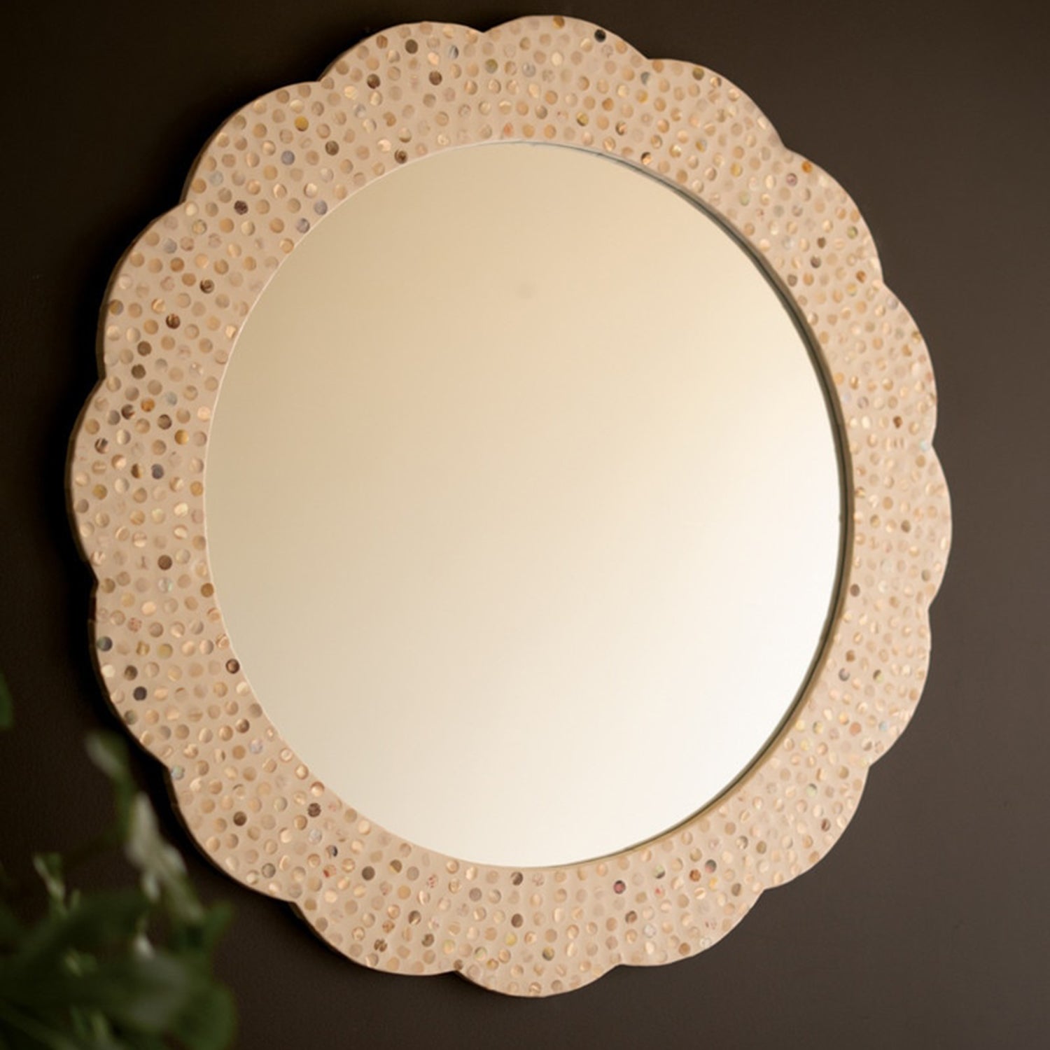 Round Framed Capiz Shell #2 Wall Mirror
