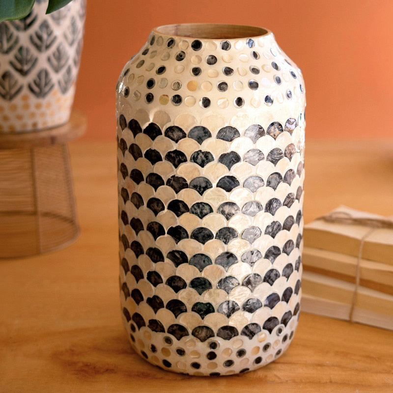 Spun Bamboo Vase with Capiz Shell #1