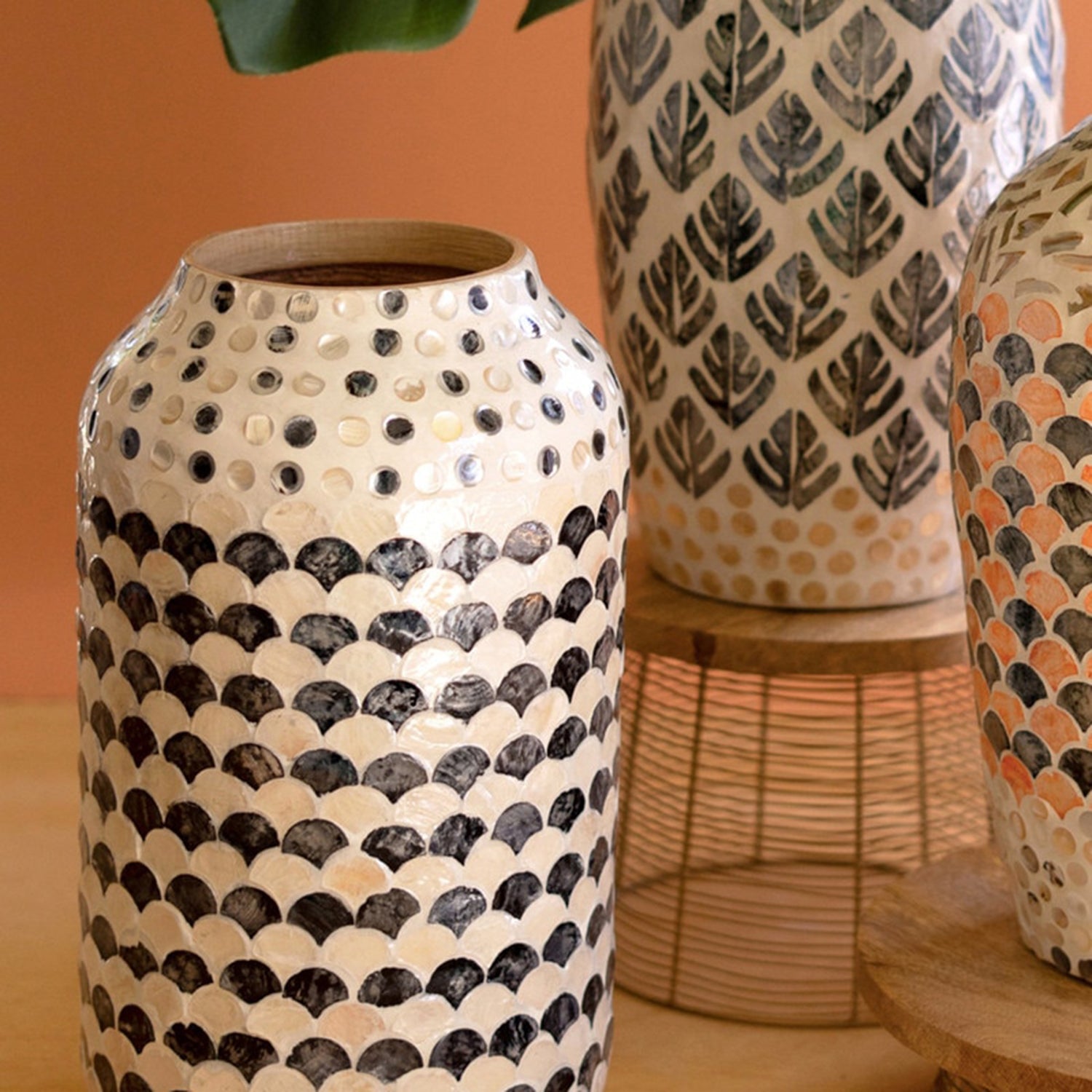 Spun Bamboo Vase with Capiz Shell #1