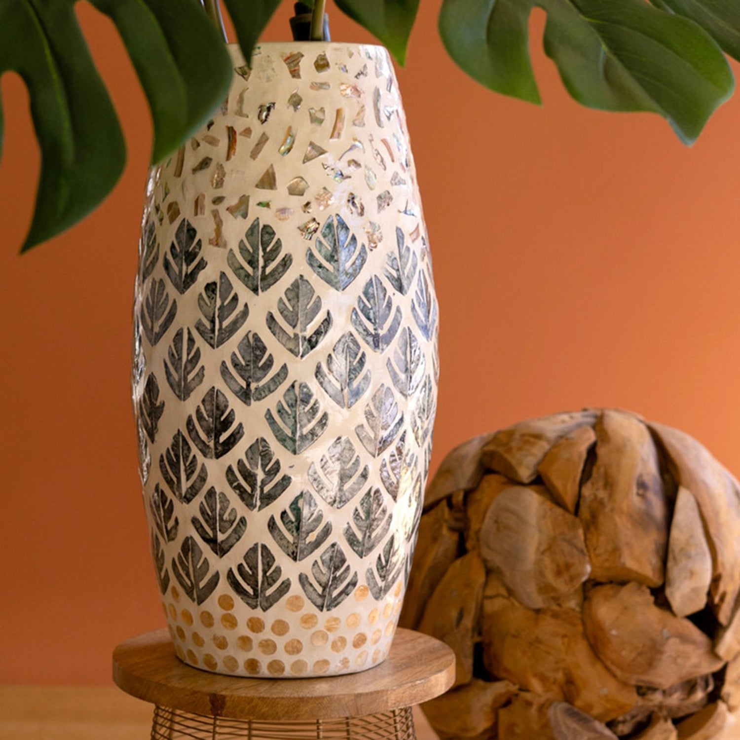 Spun Bamboo Vase with Capiz Shell #2
