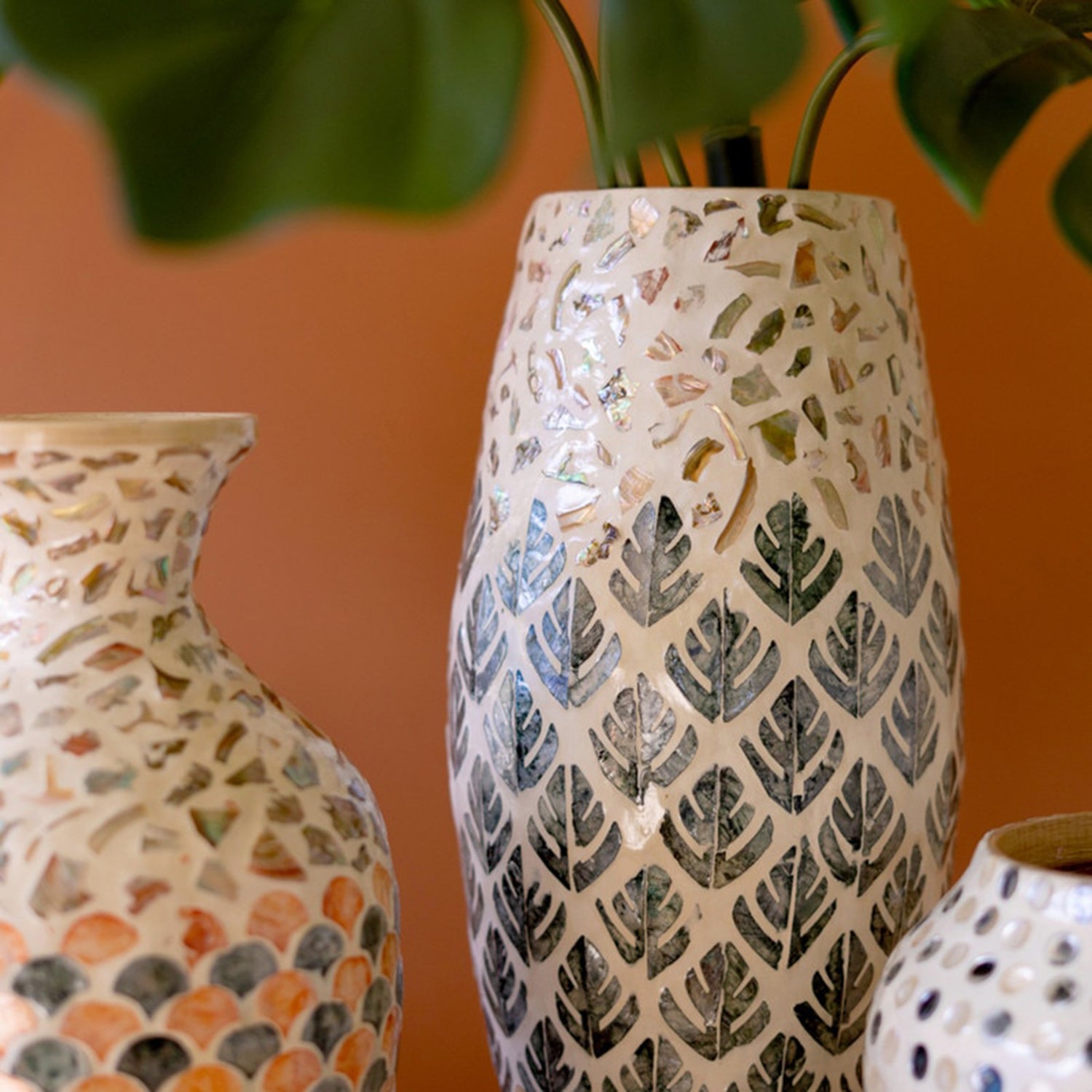Spun Bamboo Vase with Capiz Shell #2