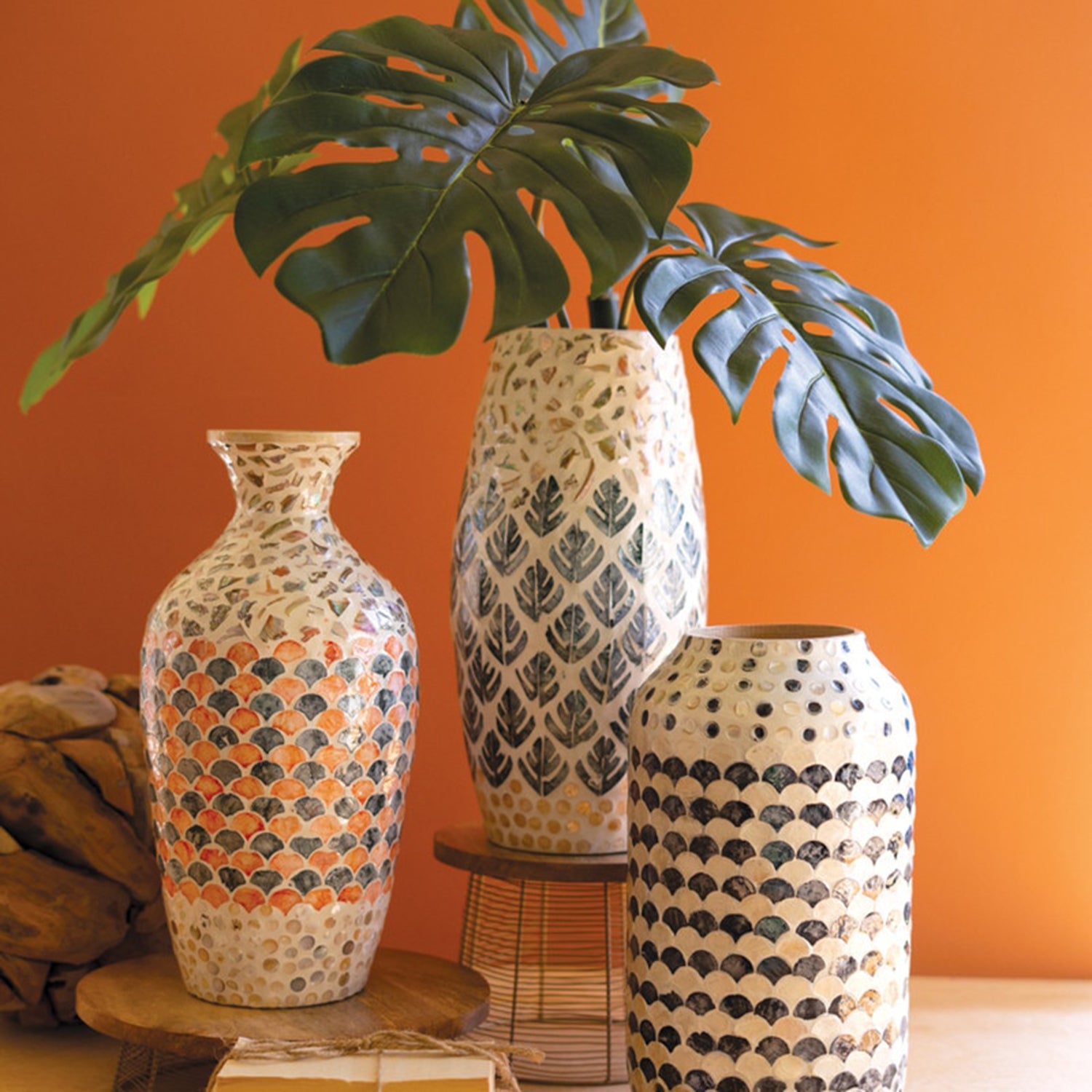 Spun Bamboo Vase with Capiz Shell #2