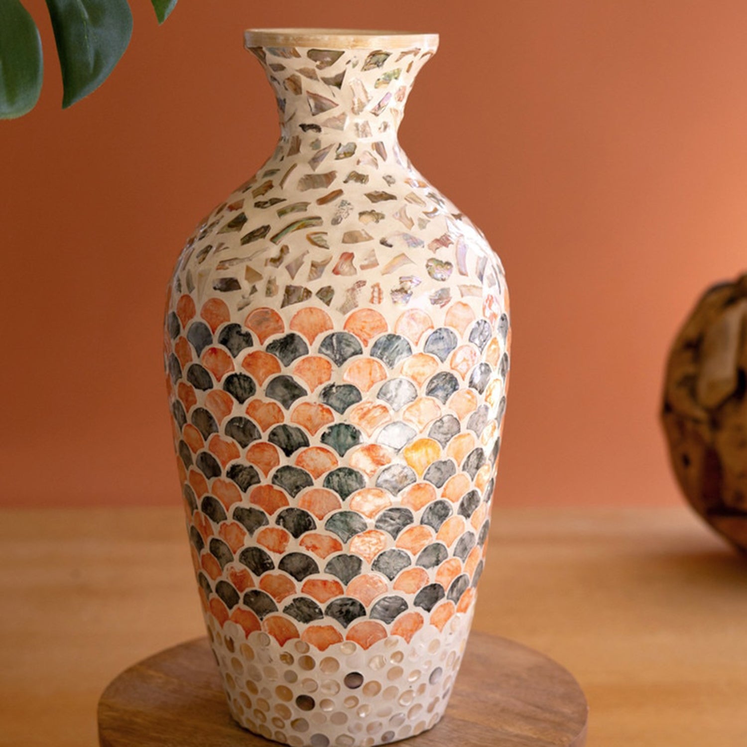 Spun Bamboo Vase with Capiz Shell #3