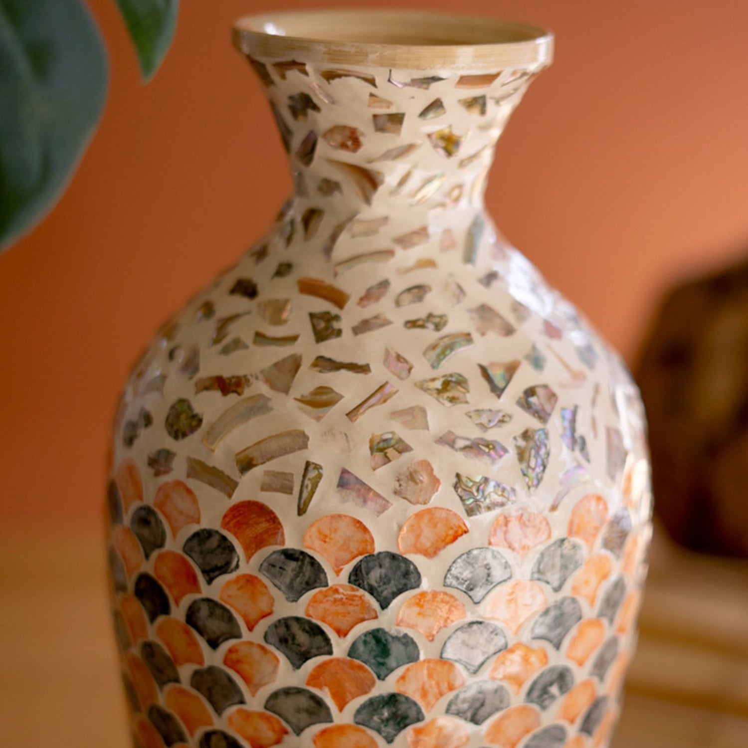 Spun Bamboo Vase with Capiz Shell #3