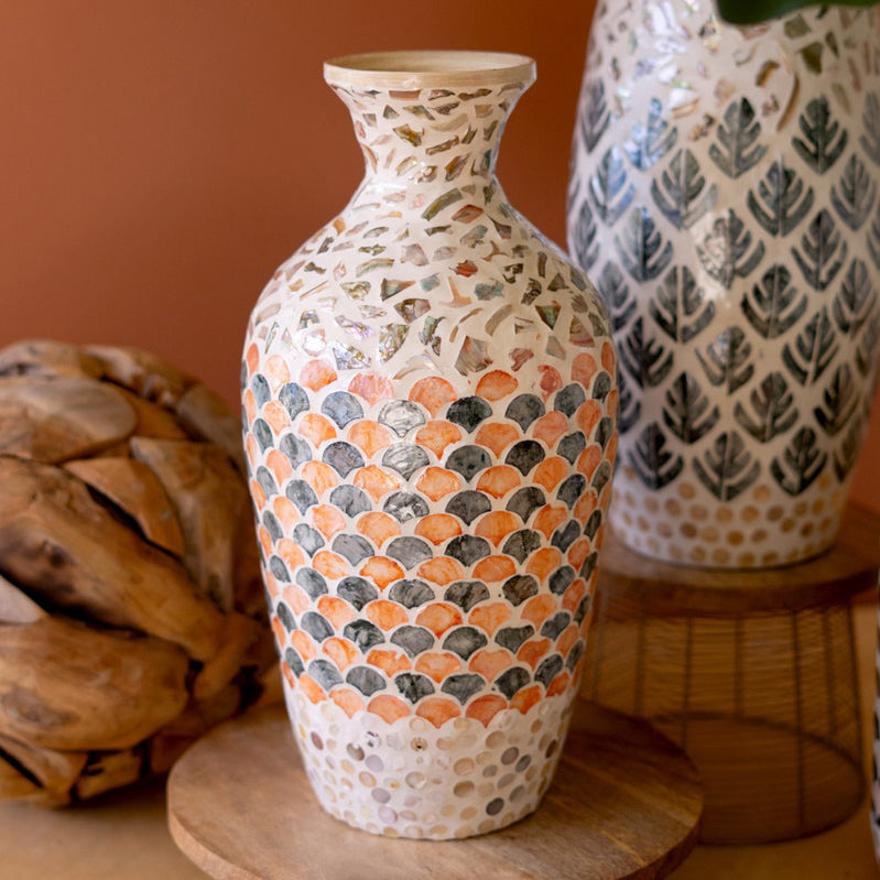 Spun Bamboo Vase with Capiz Shell #3