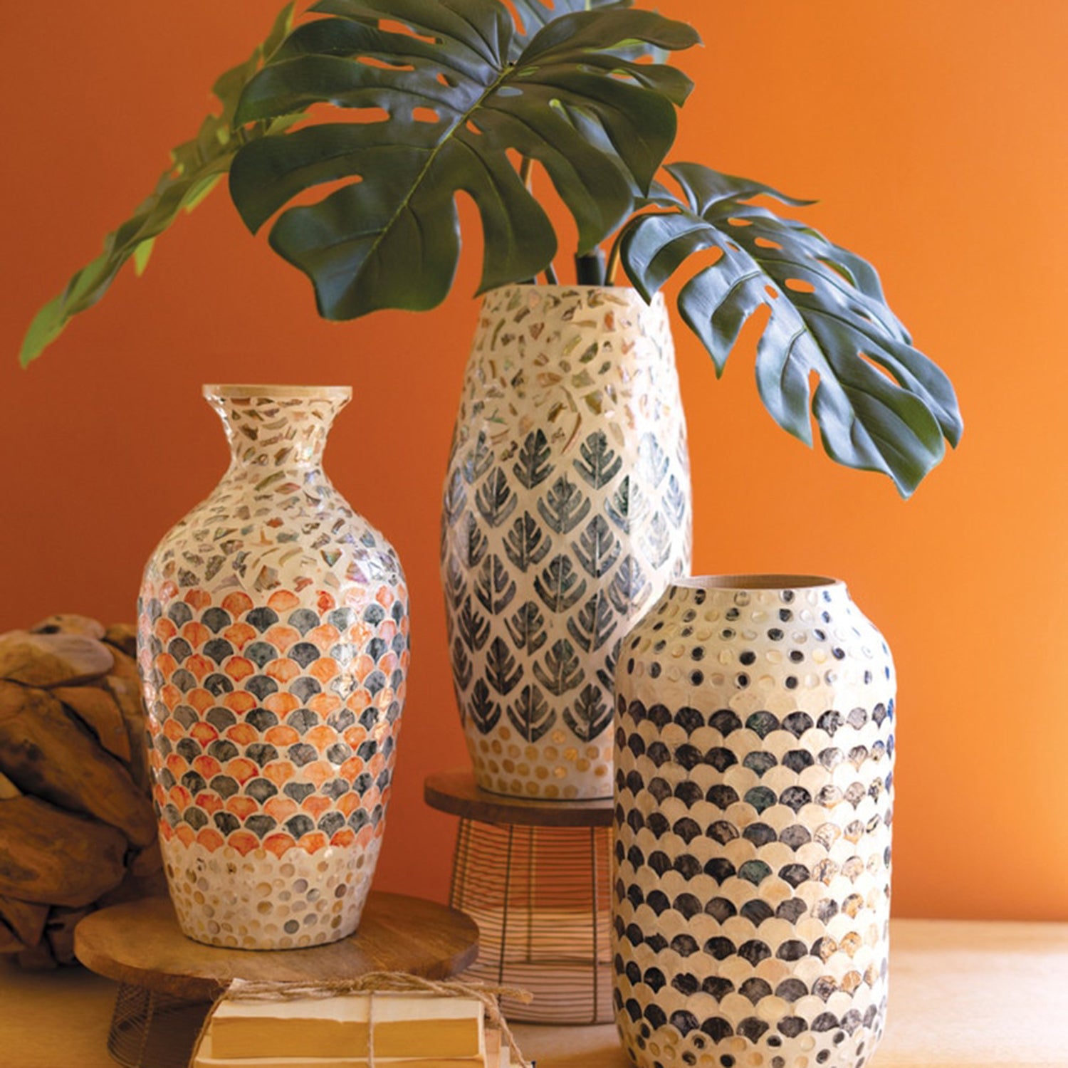Spun Bamboo Vase with Capiz Shell #3