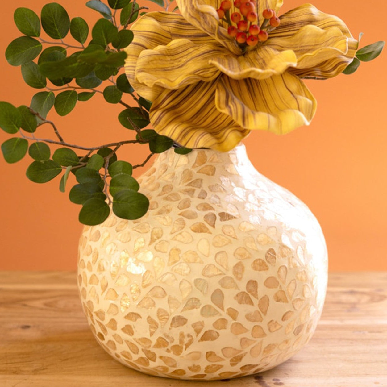 Spun Bamboo Vase with Capiz Shell #4