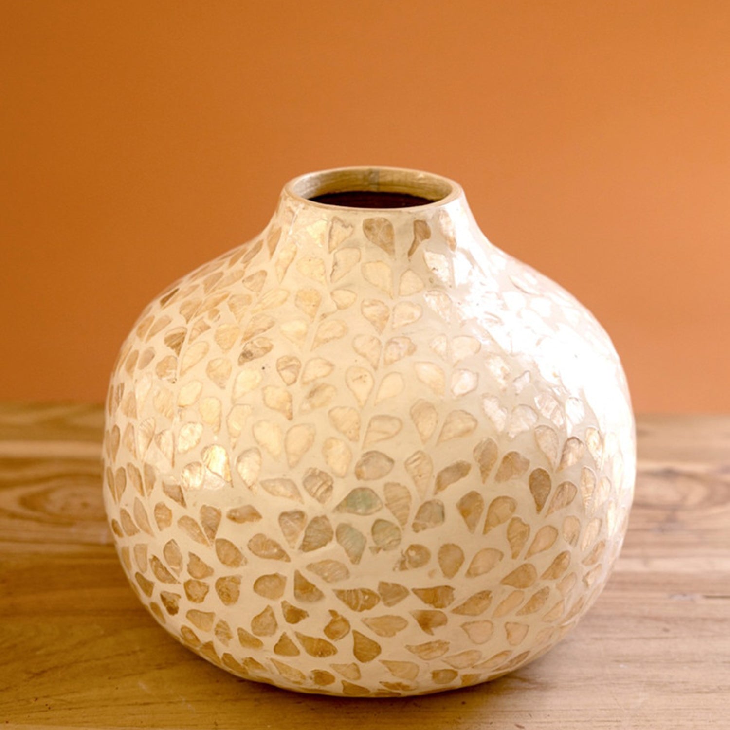Spun Bamboo Vase with Capiz Shell #4