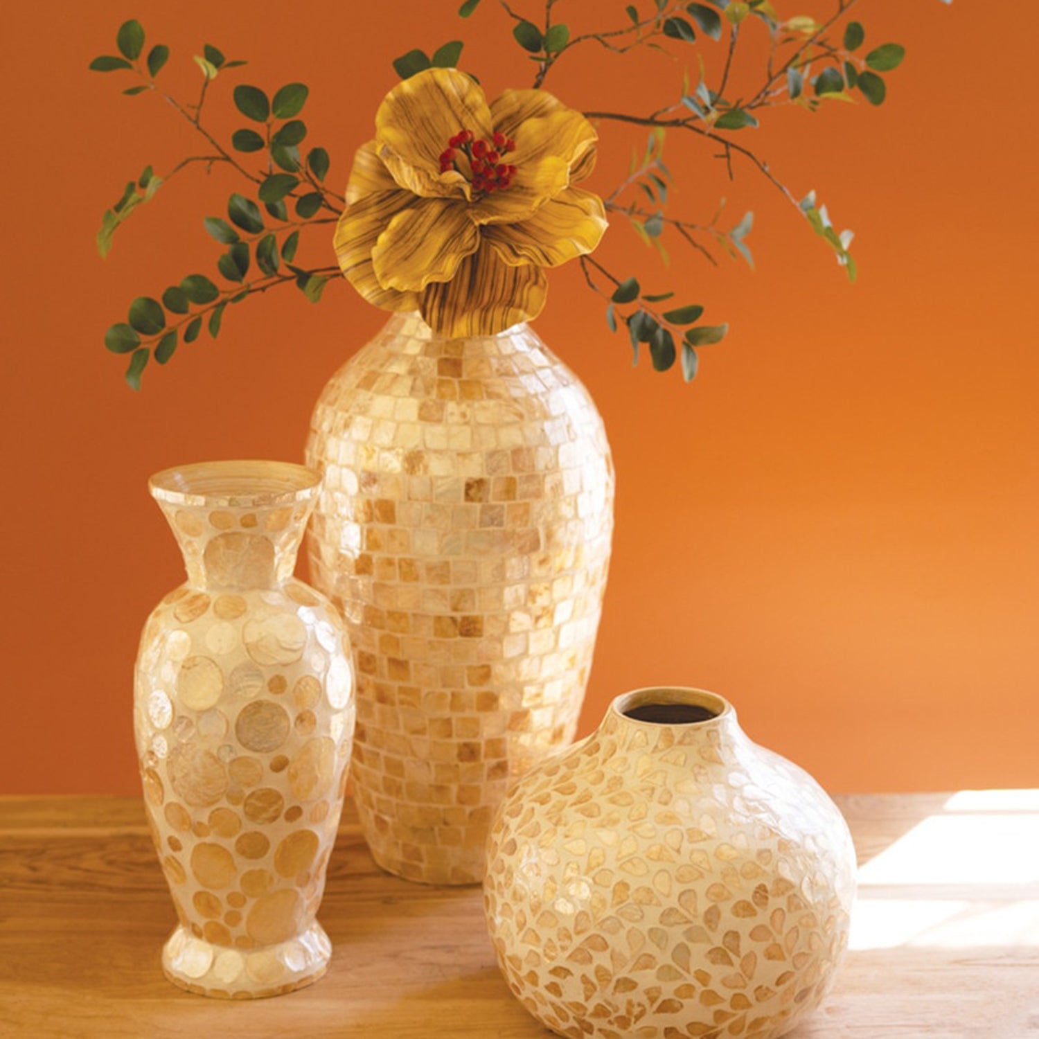 Spun Bamboo Vase with Capiz Shell #4