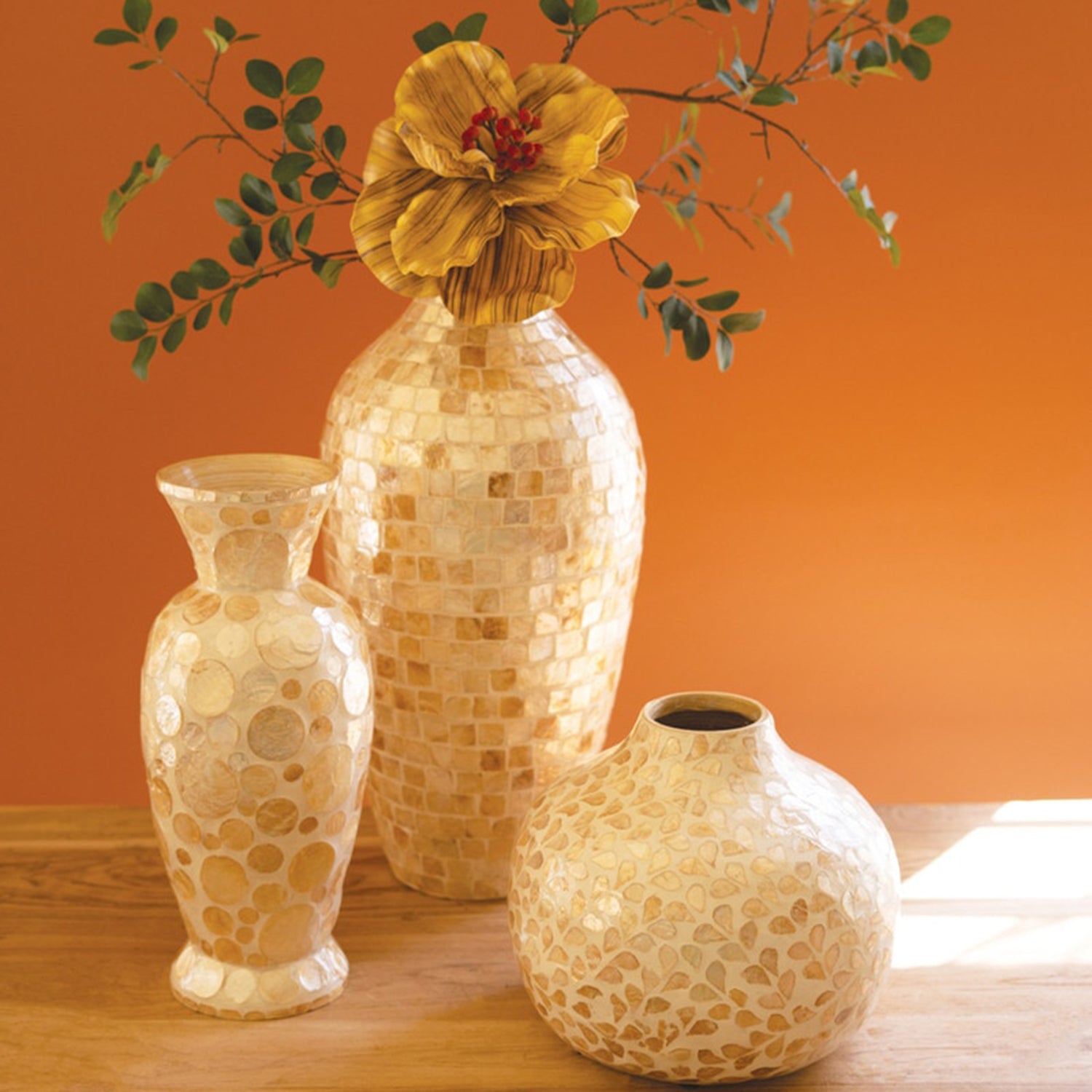 Spun Bamboo Vase with Capiz Shell #5