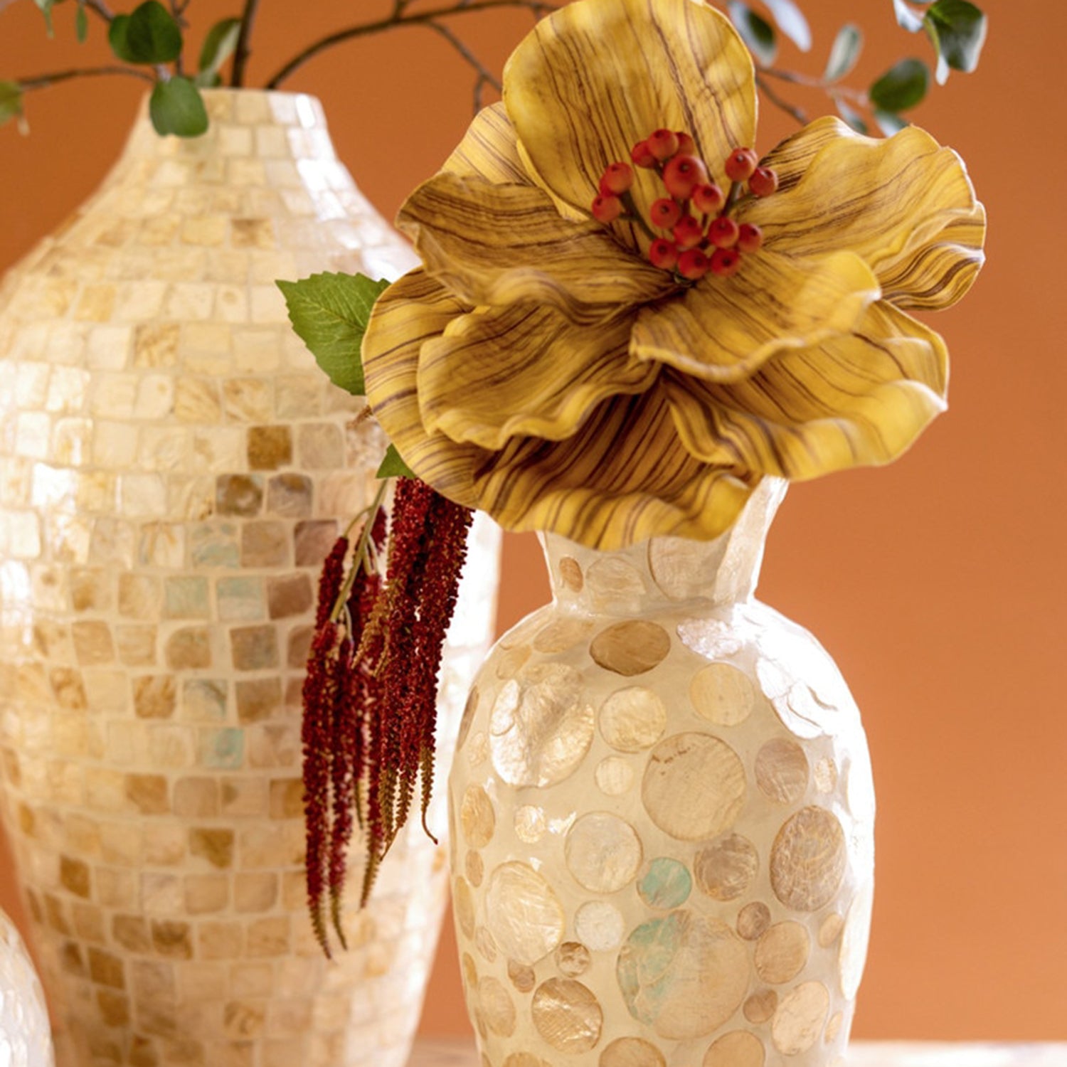 Spun Bamboo Vase with Capiz Shell #6