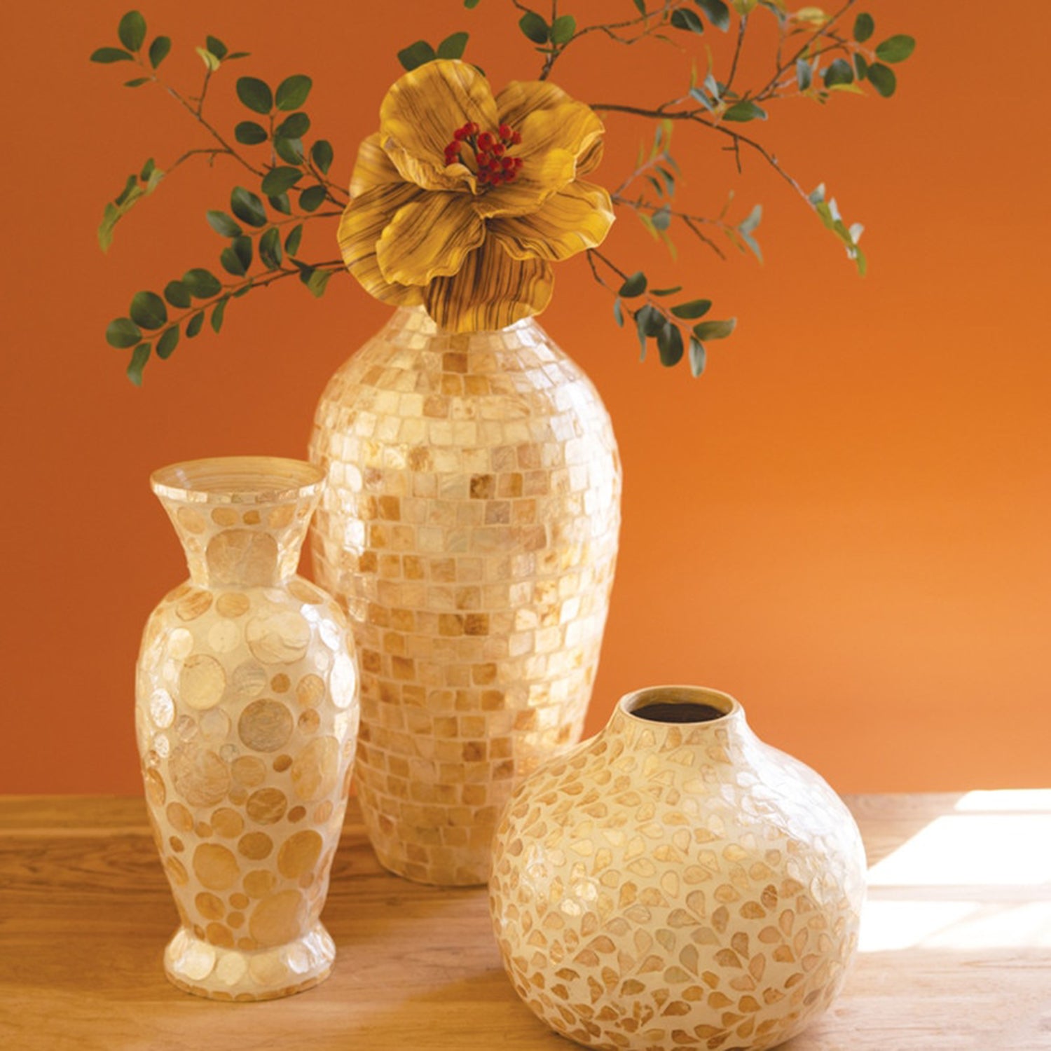 Spun Bamboo Vase with Capiz Shell #6