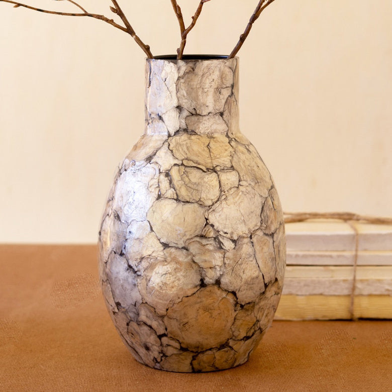 Spun Bamboo Vase with Capiz Shell #7