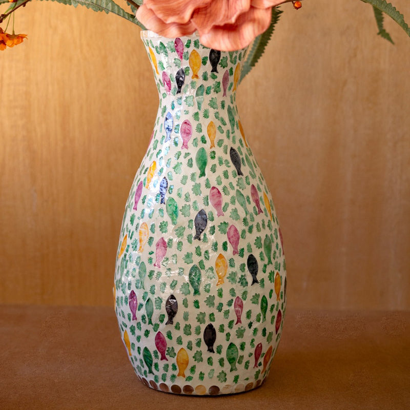 Spun Bamboo Vase with Capiz Shell #10