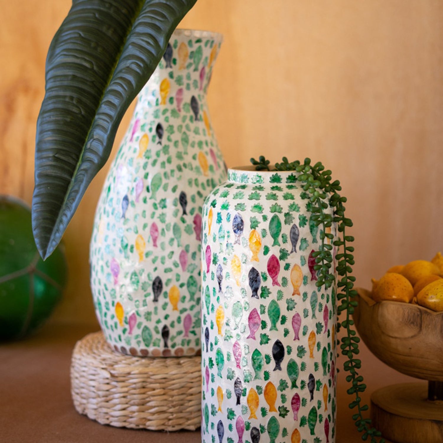 Spun Bamboo Vase with Capiz Shell #10
