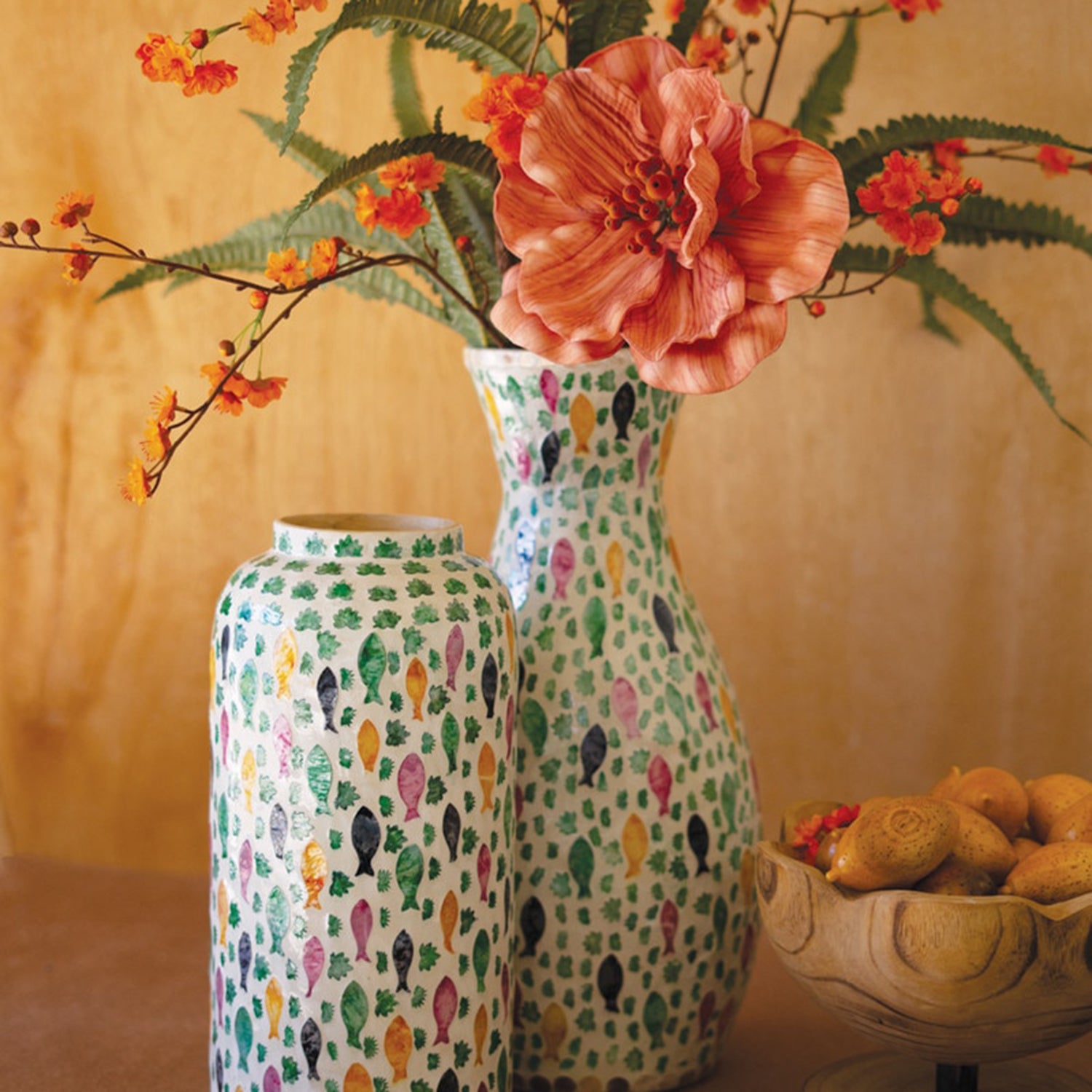 Spun Bamboo Vase with Capiz Shell #10