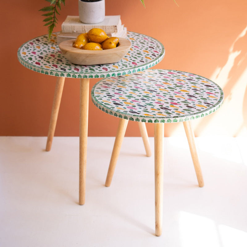 Wooden Accent Table with Capiz Shell Set of 2