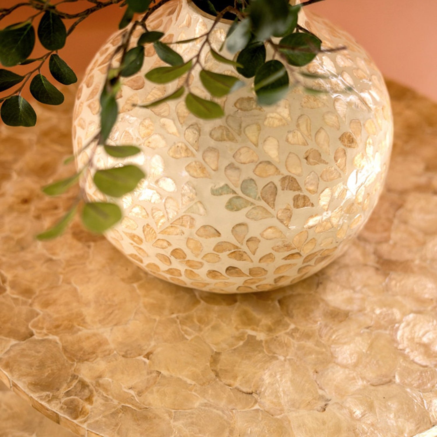 Wooden Accent Table with Capiz Shell Set of 2