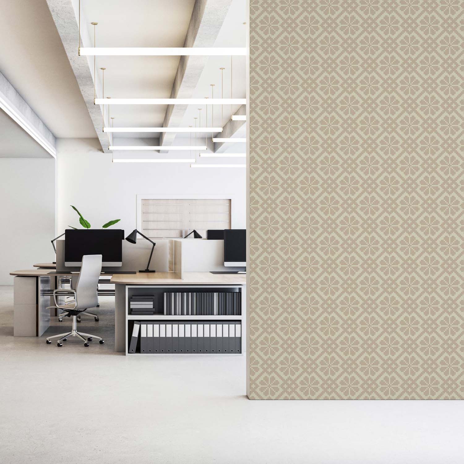 Villa Mosaic designer wallpaper in Walnut styled in a playroom