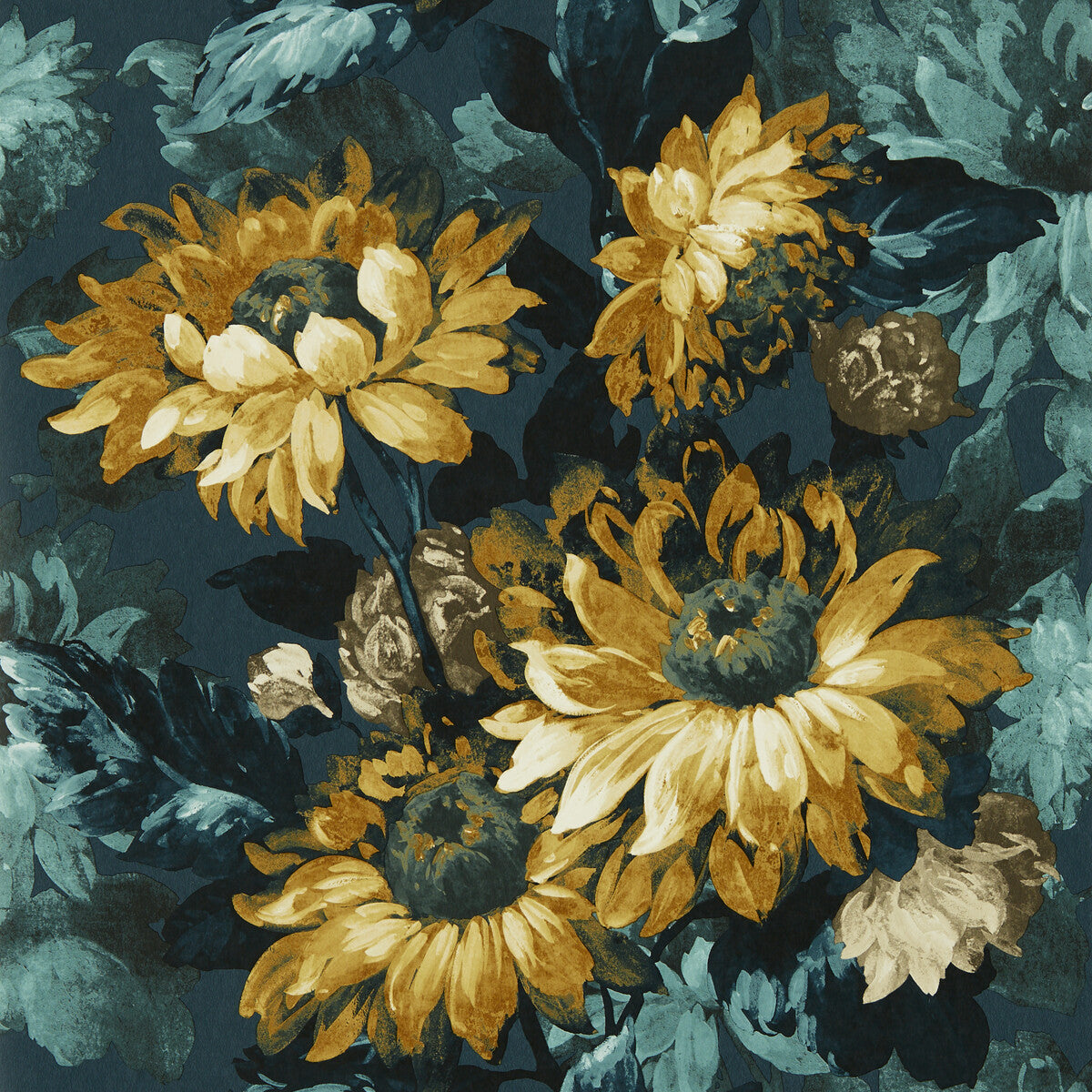 Clarke And Clarke Sunforest Denim Ochre Wp Wallpaper