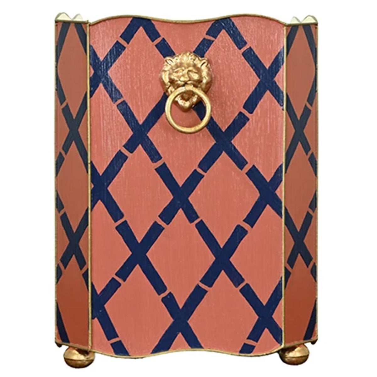 Worlds Away Lion Waste Basket in Navy, Pink, primary product view