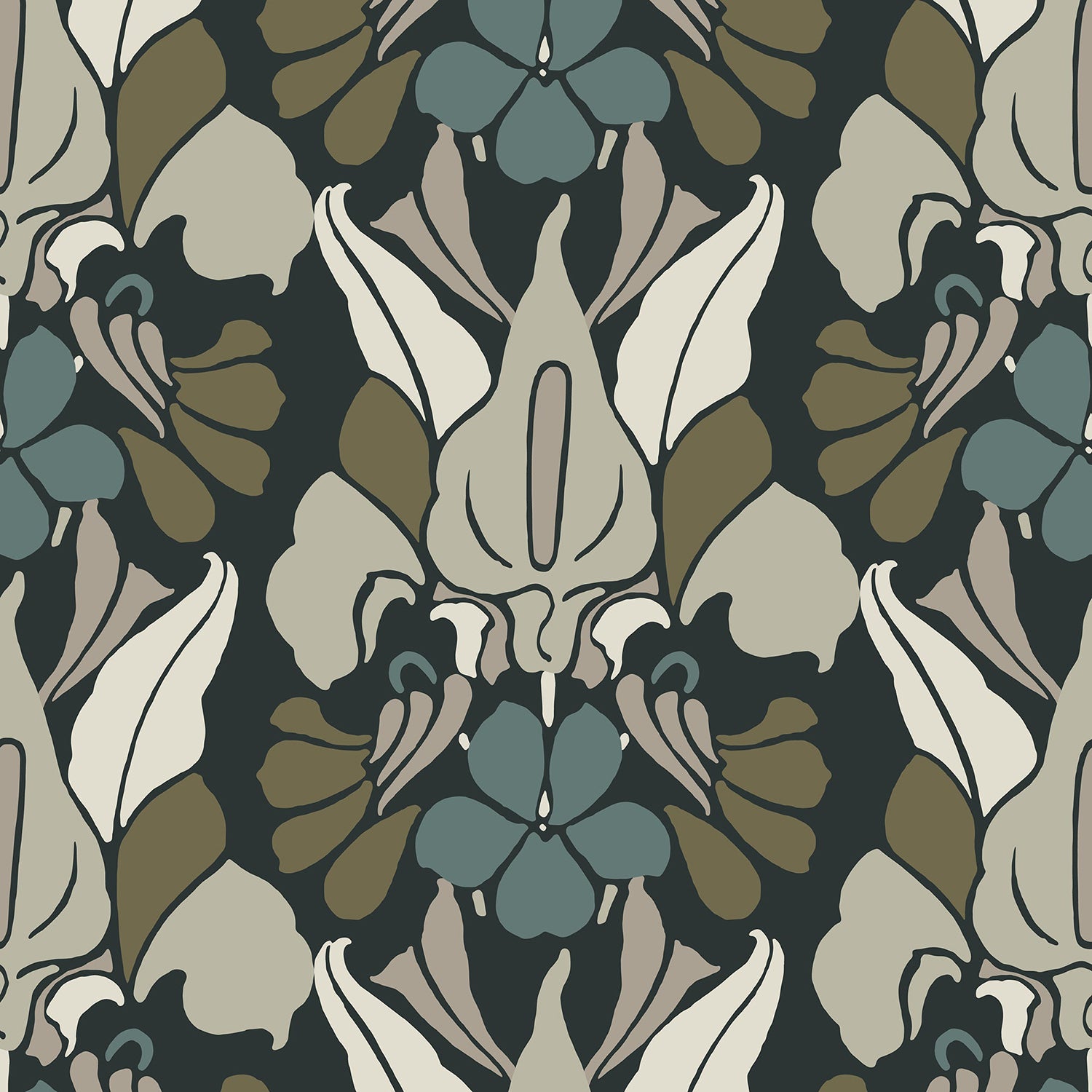 Mitchell Black Dragon Flower Wallpaper