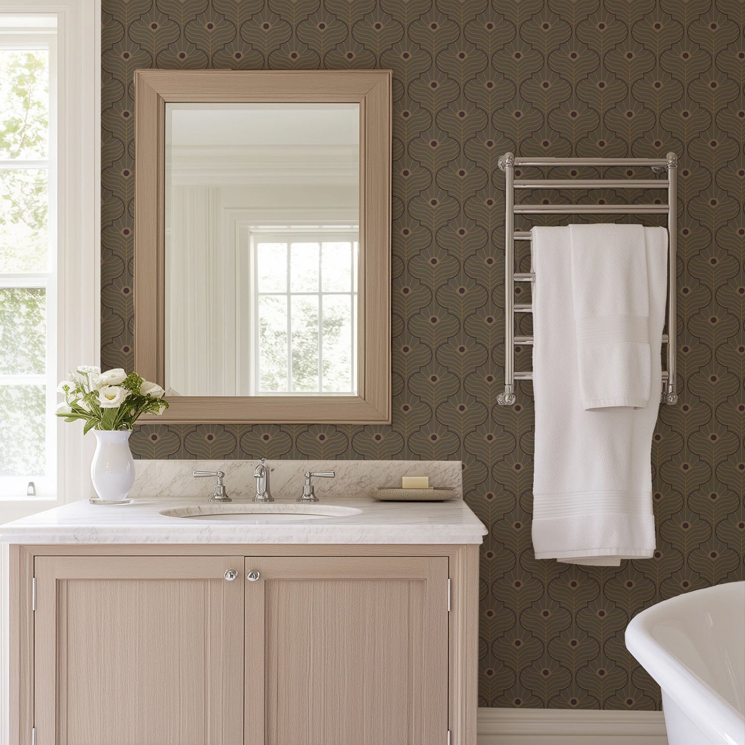 Mitchell Black Moroccan Peacock Wallpaper