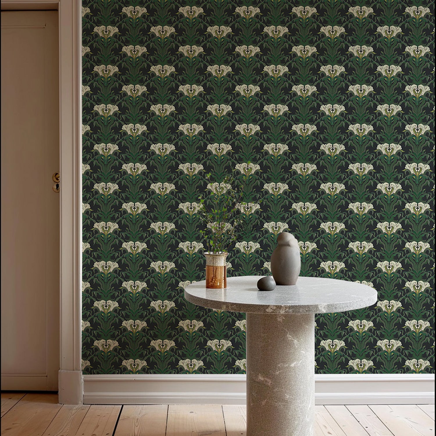 Mitchell Black Mirrored Flower Wallpaper