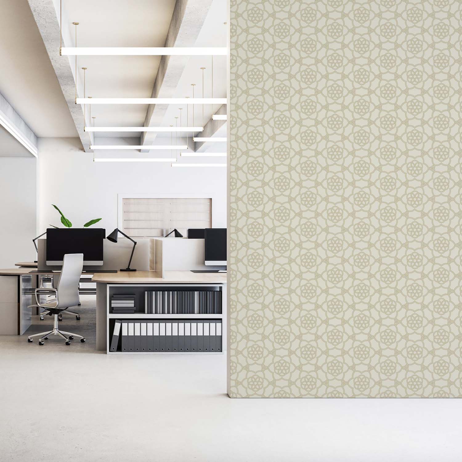 Floret Lattice floral wallpaper in Pale Mineral Blue, swatch detail