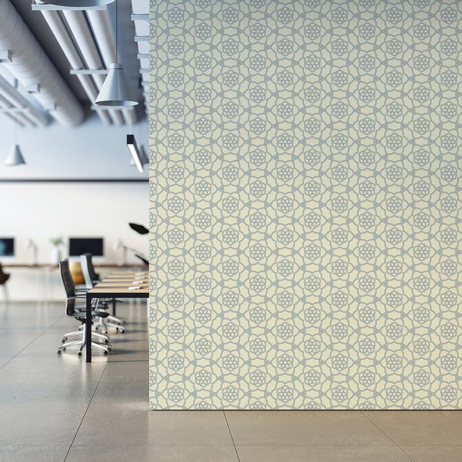 Floret Lattice floral wallpaper in Alabaster, full drop view