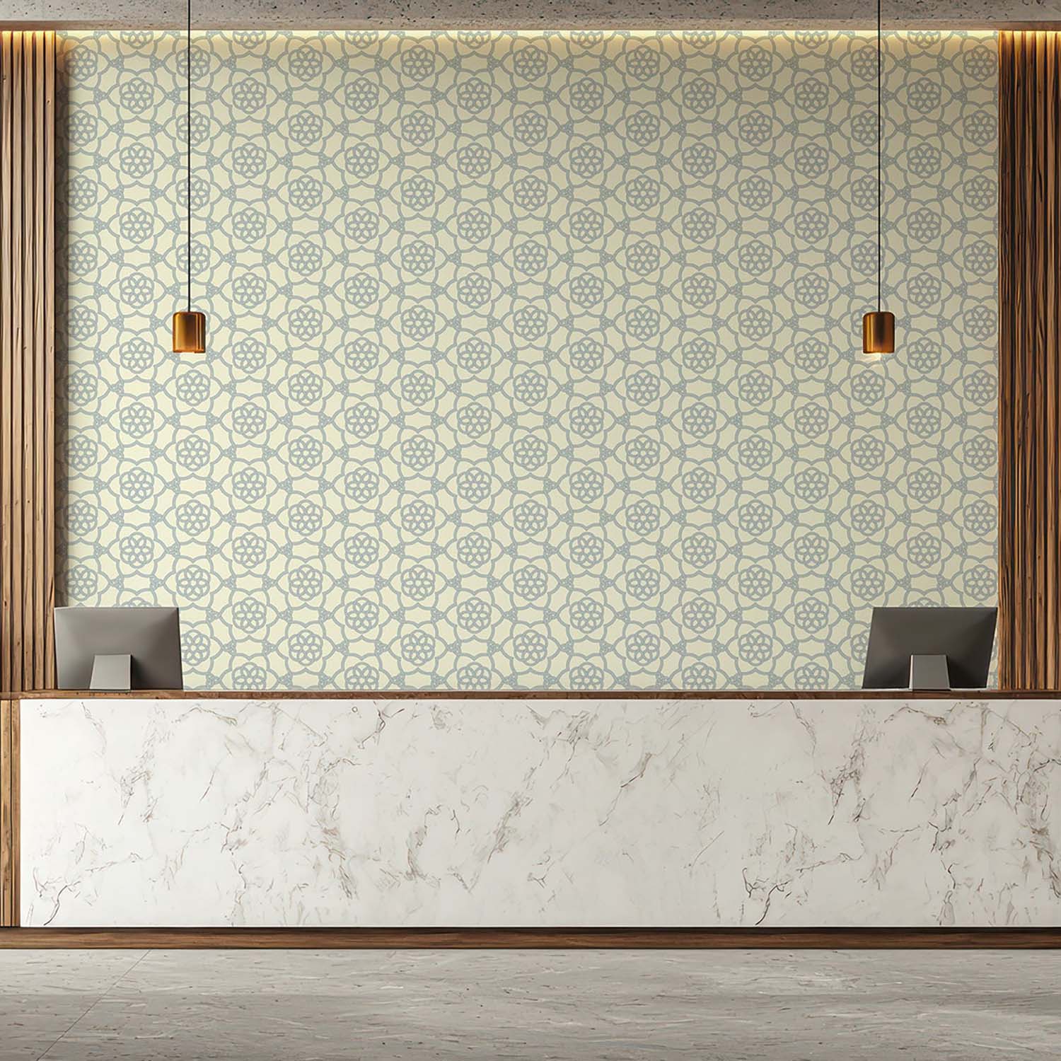 Floret Lattice floral wallpaper in Golden Wheat, texture close-up
