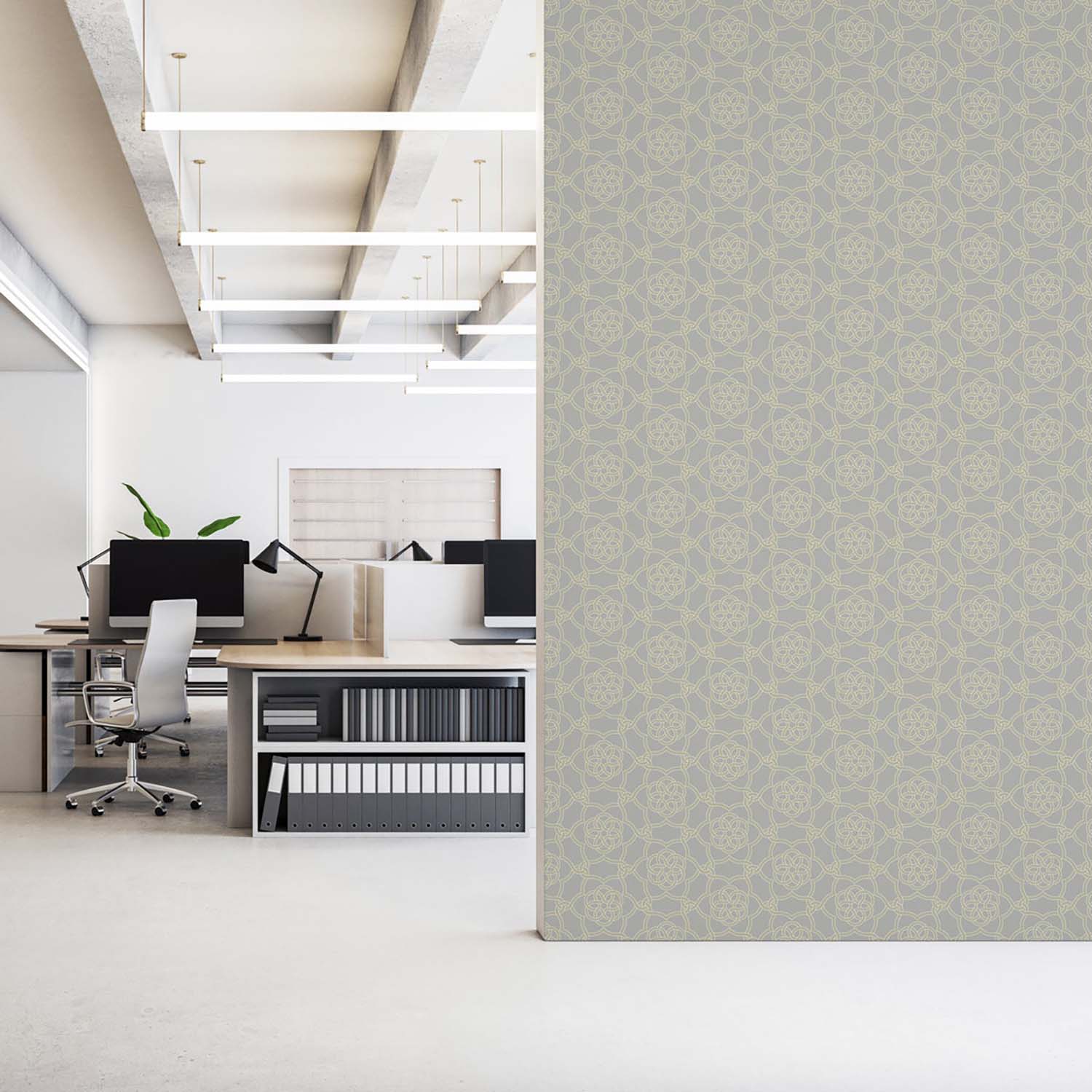 Floret Lattice floral wallpaper in Alabaster, feature wall
