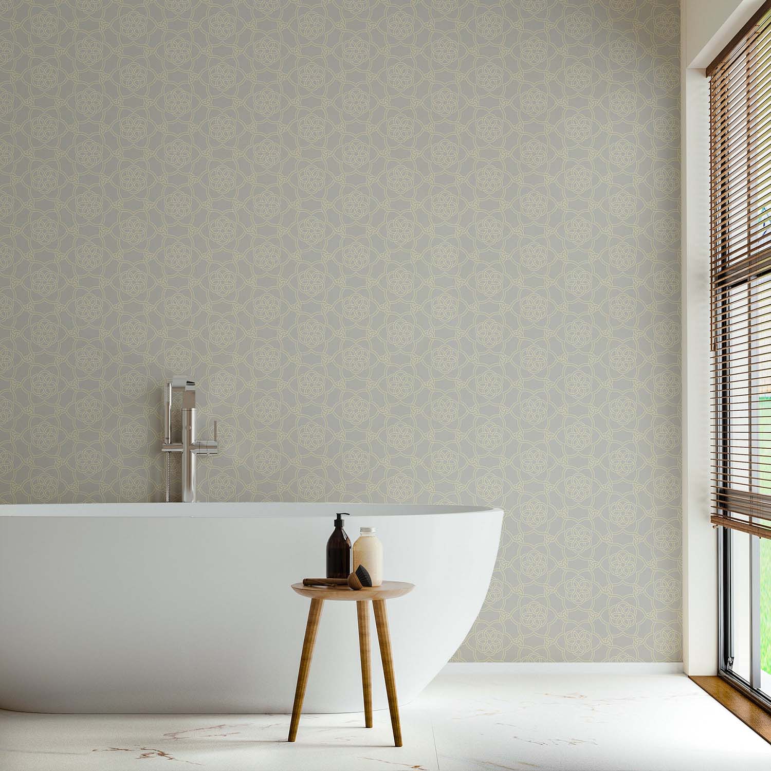 Floret Lattice floral wallpaper in Golden Wheat, design detail