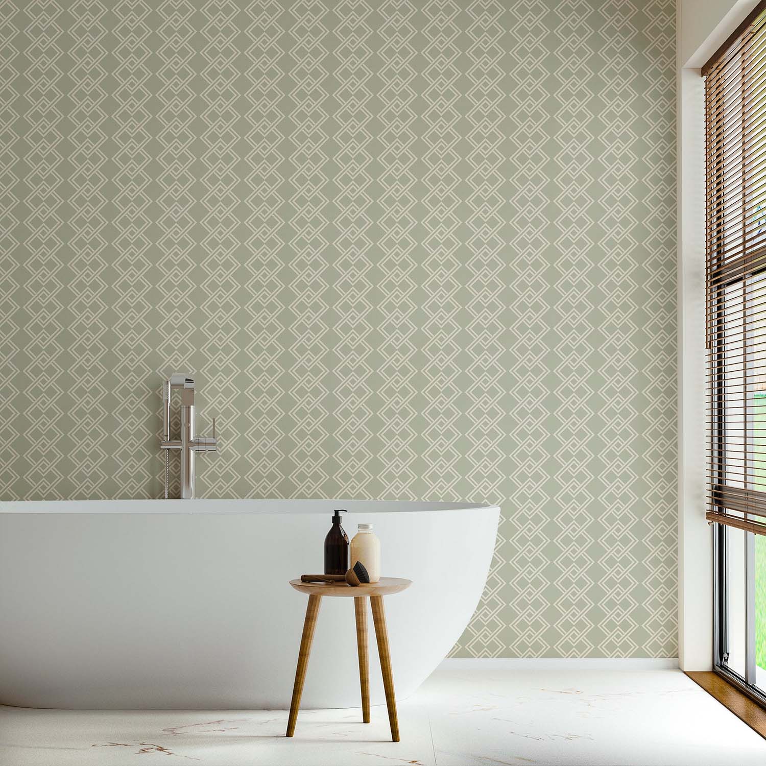 Mod Block geometric wallpaper in Oxford Blue, full drop view