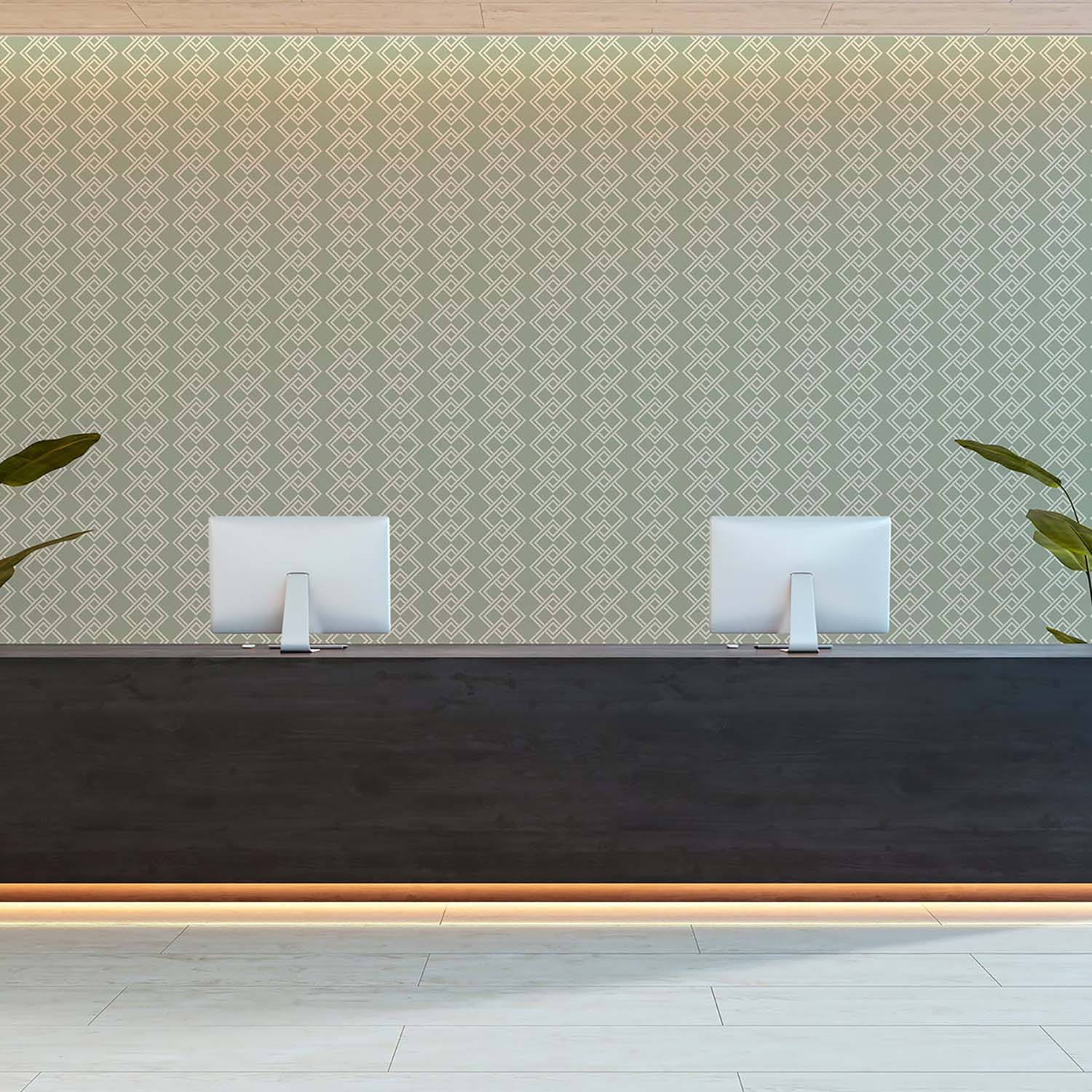 Mod Block geometric wallpaper in Pale Mineral Blue, texture close-up