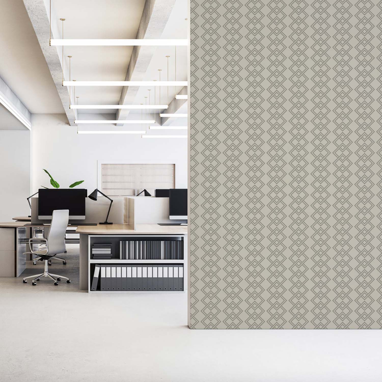 Mod Block geometric wallpaper in Oxford Blue, feature wall