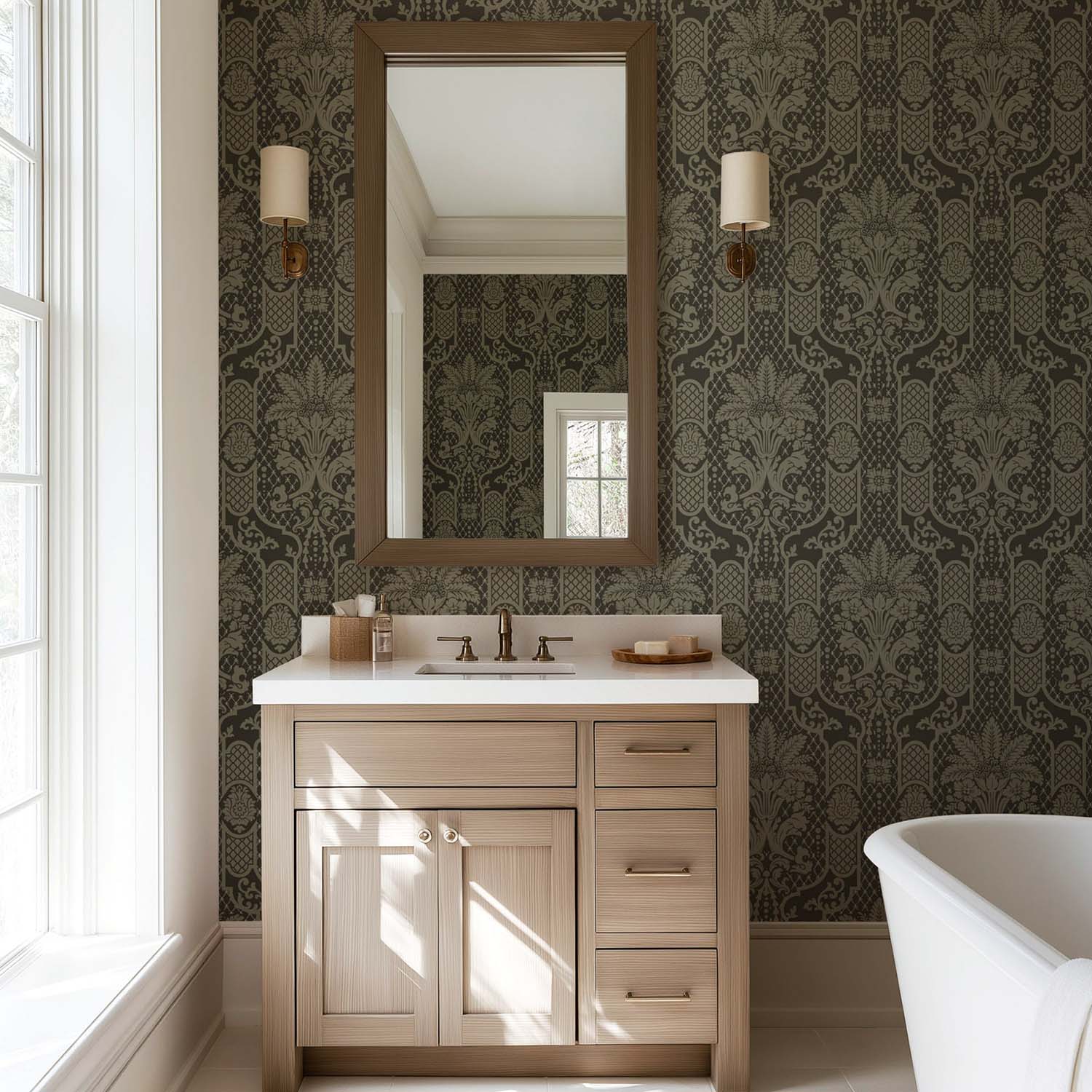 Mitchell Black Columnar Bloom Wallpaper