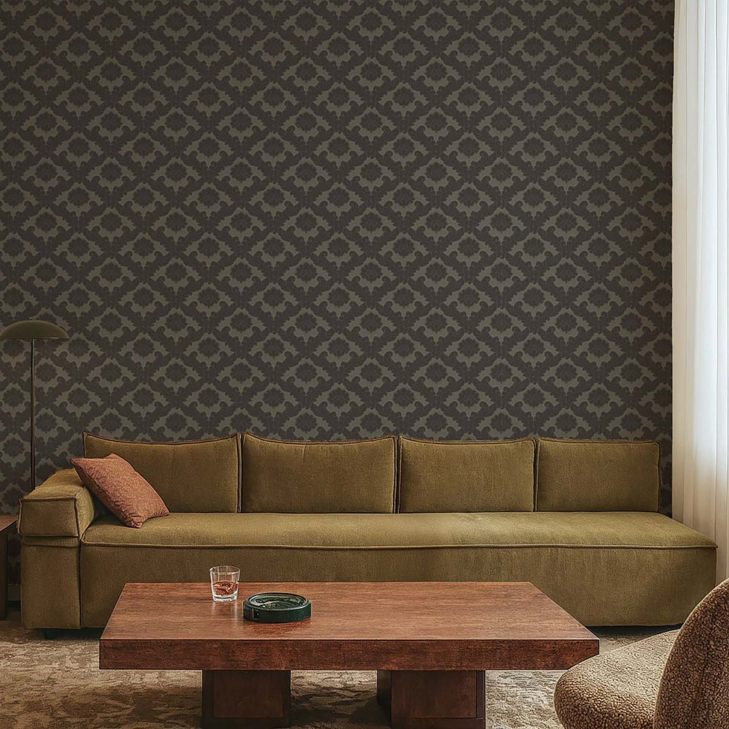 Drawing Room Leaf botanical wallpaper in Linen, pattern repeat
