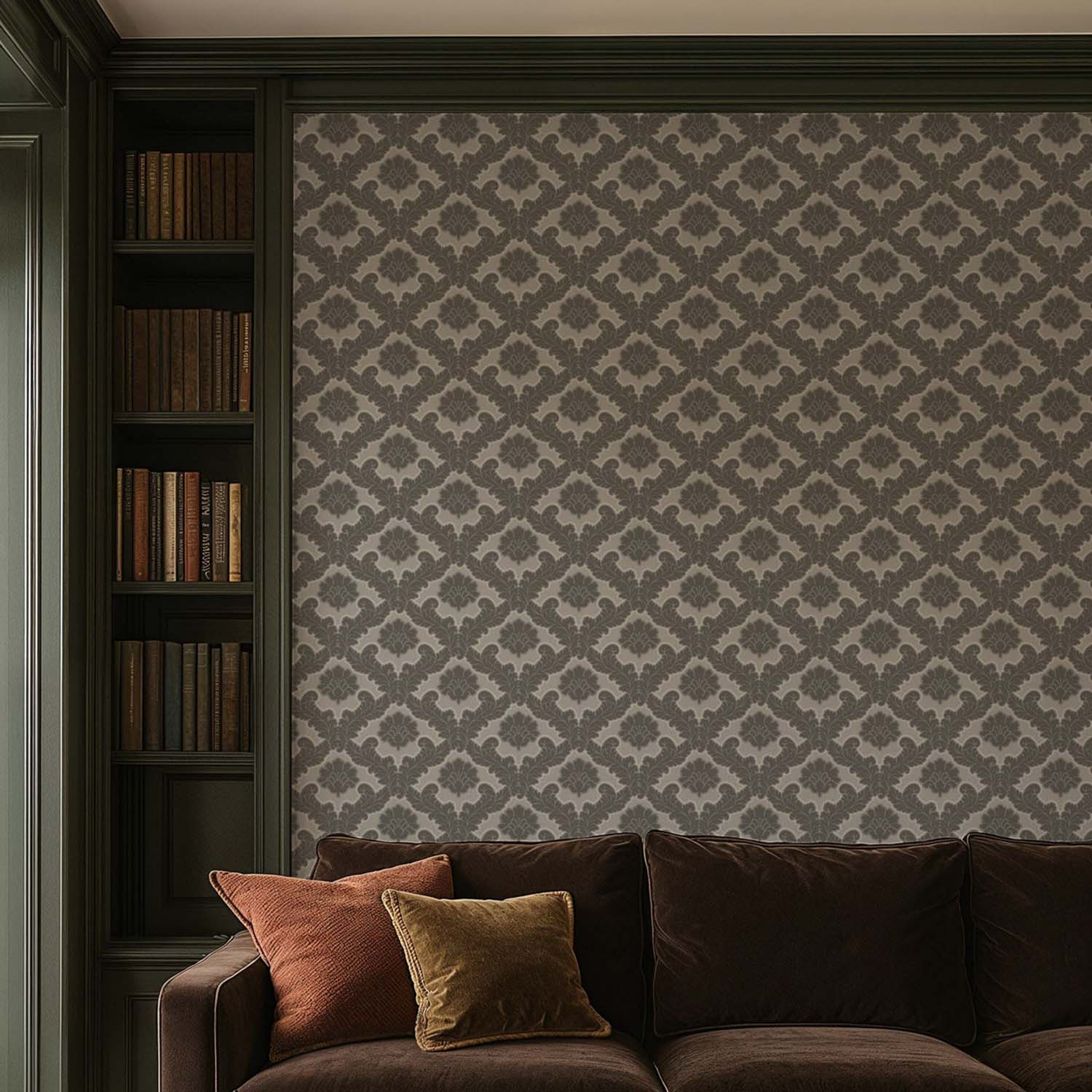 Drawing Room Leaf botanical wallpaper in Maroon, full drop view