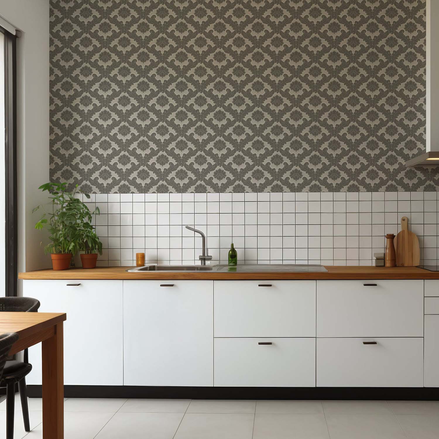 Drawing Room Leaf botanical wallpaper in Pewter Blue, texture close-up