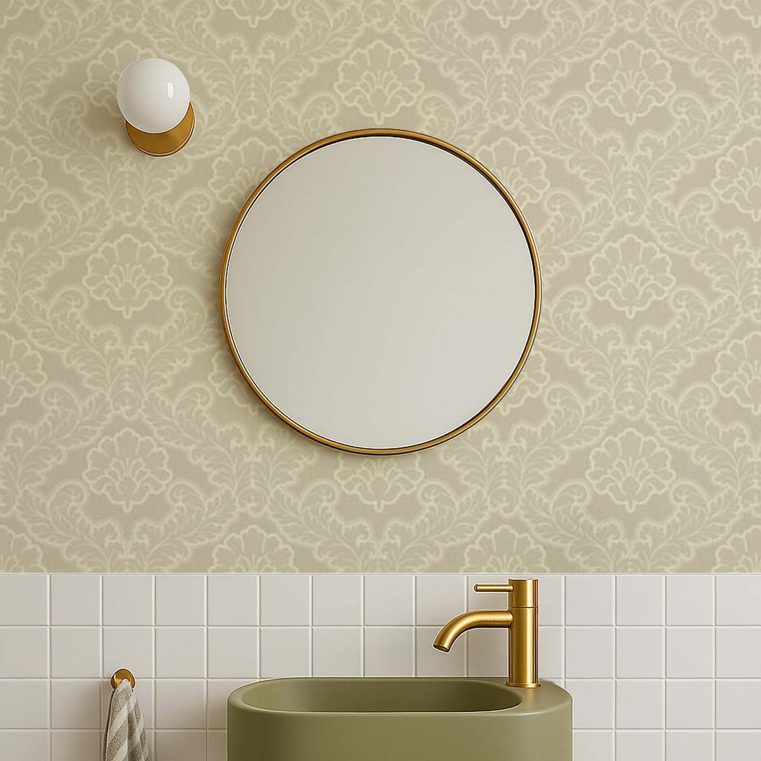 Drawing Room Leaf botanical wallpaper in Sage Green, panel detail