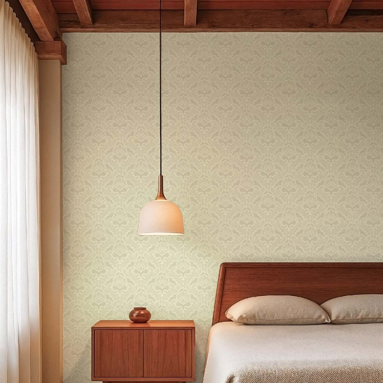 Drawing Room Leaf botanical wallpaper in Brownstone, feature wall