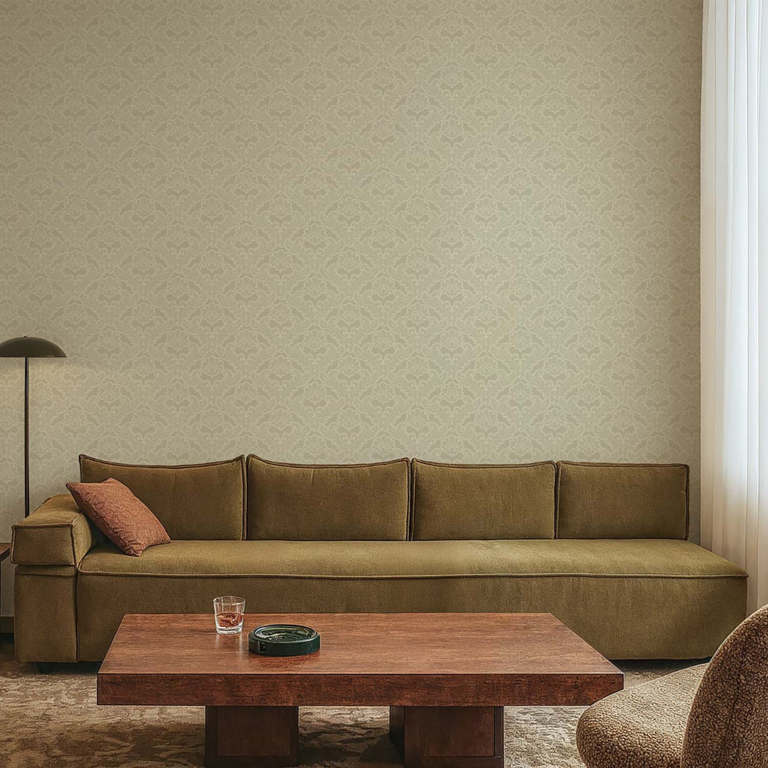 Drawing Room Leaf botanical wallpaper in Champagne, design detail