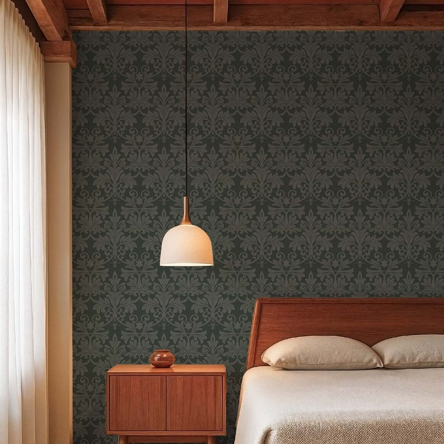 Mitchell Black Rococo Relief Wallpaper
